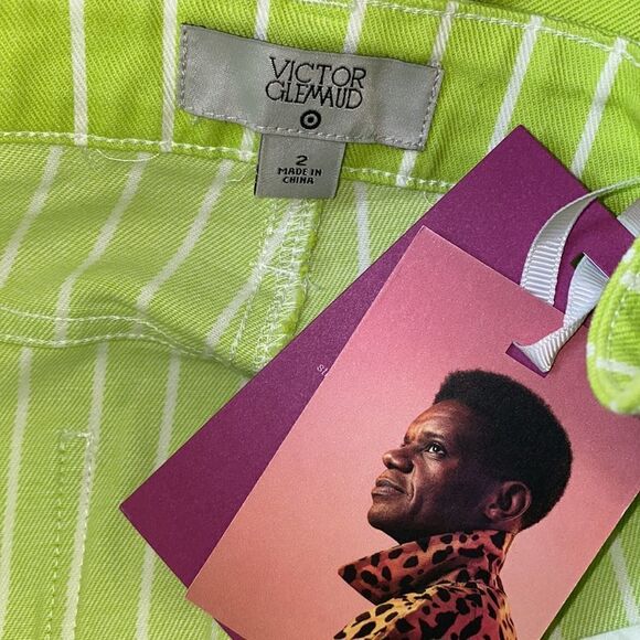 VICTOR GLEMAUD x TARGET Acid Lime/Cloud Pinstripe High Rise Straight Leg Jean’s - Picture 9 of 11
